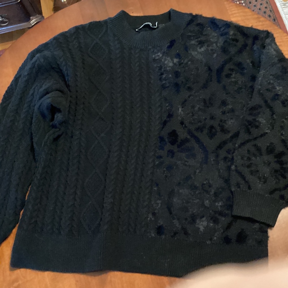 DESIGUAL SHASA BLACK KNIT TWO TEXTURE CREWNECK SWEATER SIZE XXL